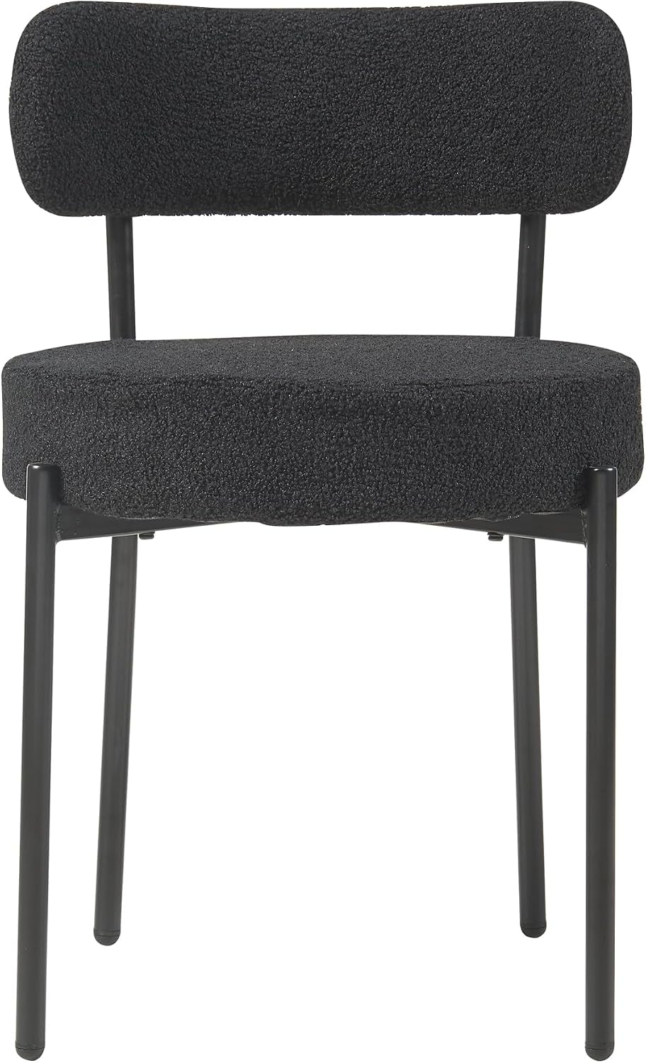 Modern Dining Room Chairs, Mid-Century round Upholstered Boucle Kitchen Dining Chairs with Black Metal Legs (4, Black)