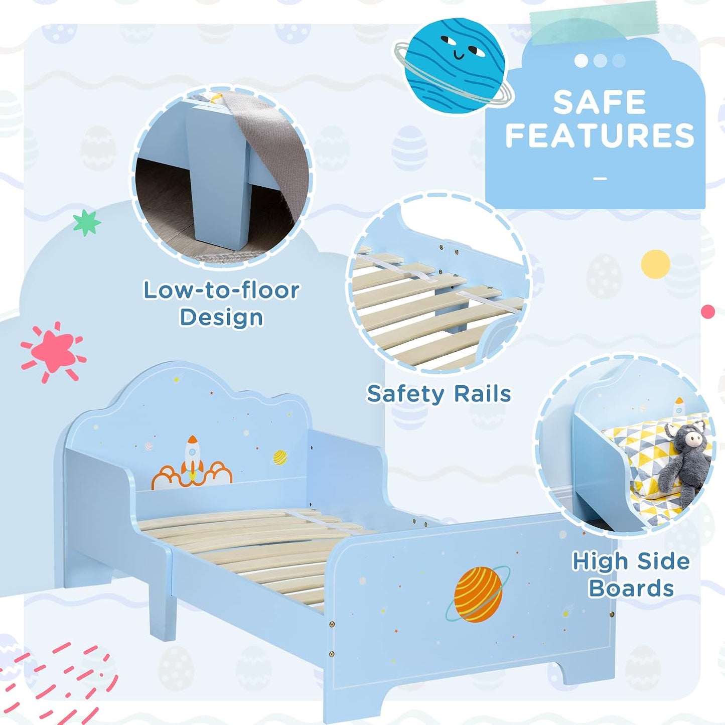 Kids Toddler Bed Safety Rails Ages 3-6 Years 143 X 74 X 59Cm Blue | Kids Bedroom Furniture, Boys, Girls