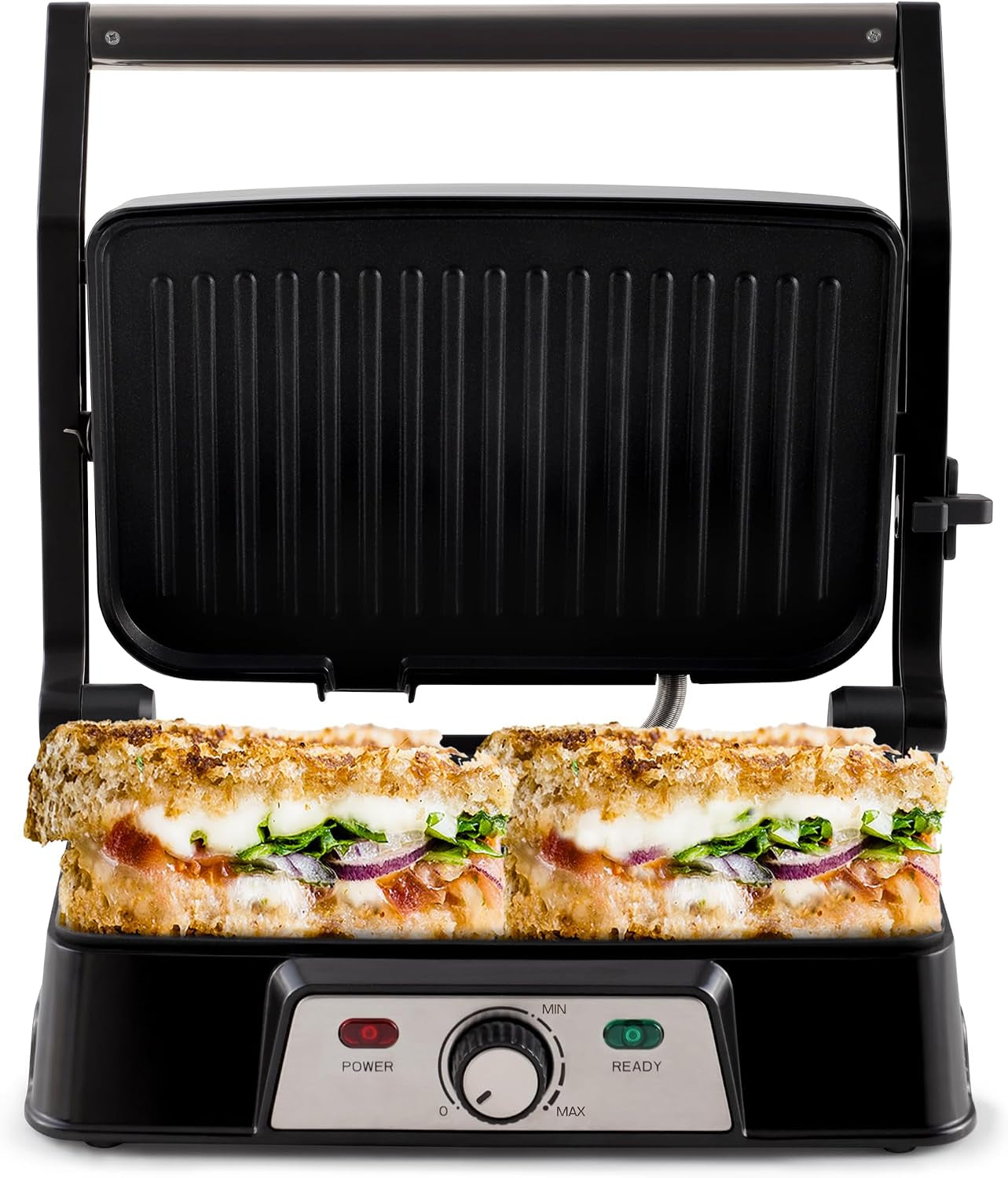 Panini Maker & Health Grill - Sandwich Toaster, Panini Press - 2 Slice Non-Stick Grill Plates – Built-In Fat Tray - 1500W - Stainless Steel – Easy to Clean
