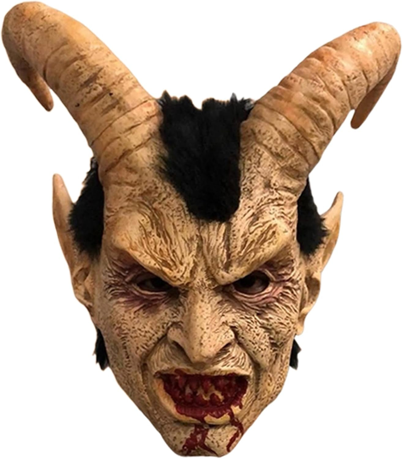 Realistic Animal Skull Demon Mask, Full Face Scary Mask with Hair Details for Halloween Decor