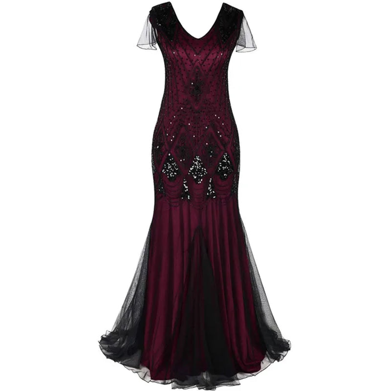 Women Sequins Glitter Gatsby Vintage Dress 1920S Retro Clubwear Elegant Ladies Halloween Party Cos Dresses Long Gowns Vestidos
