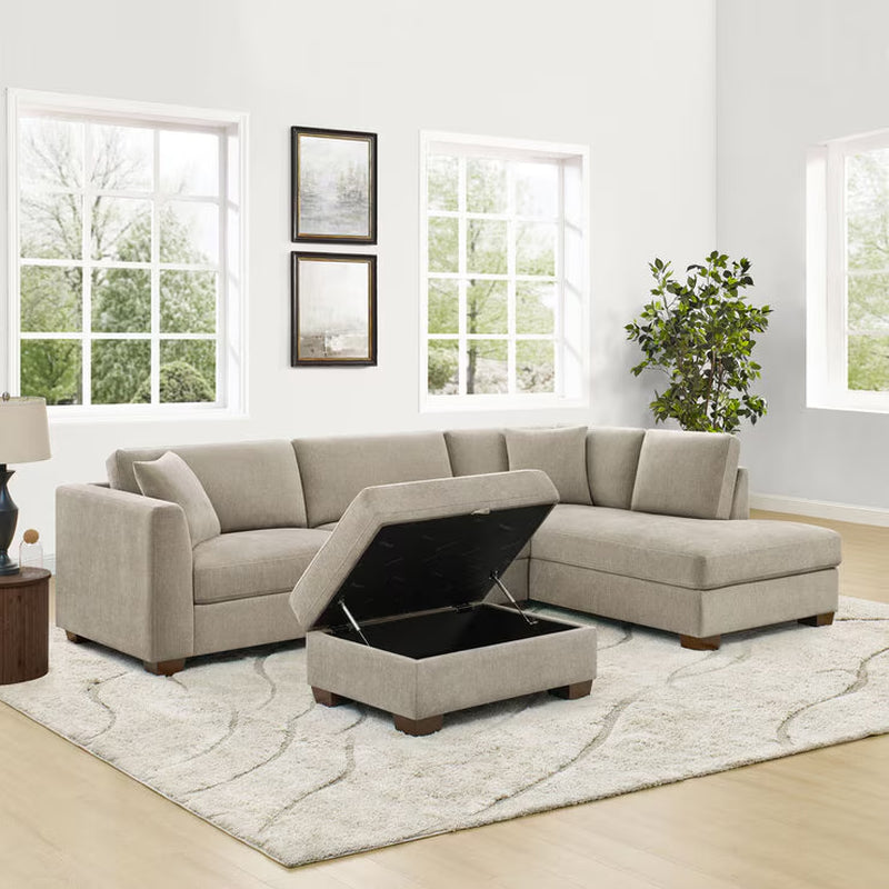 Walsen Grey Fabric Corner Sofa with Storage Ottoman in 2 Configurations