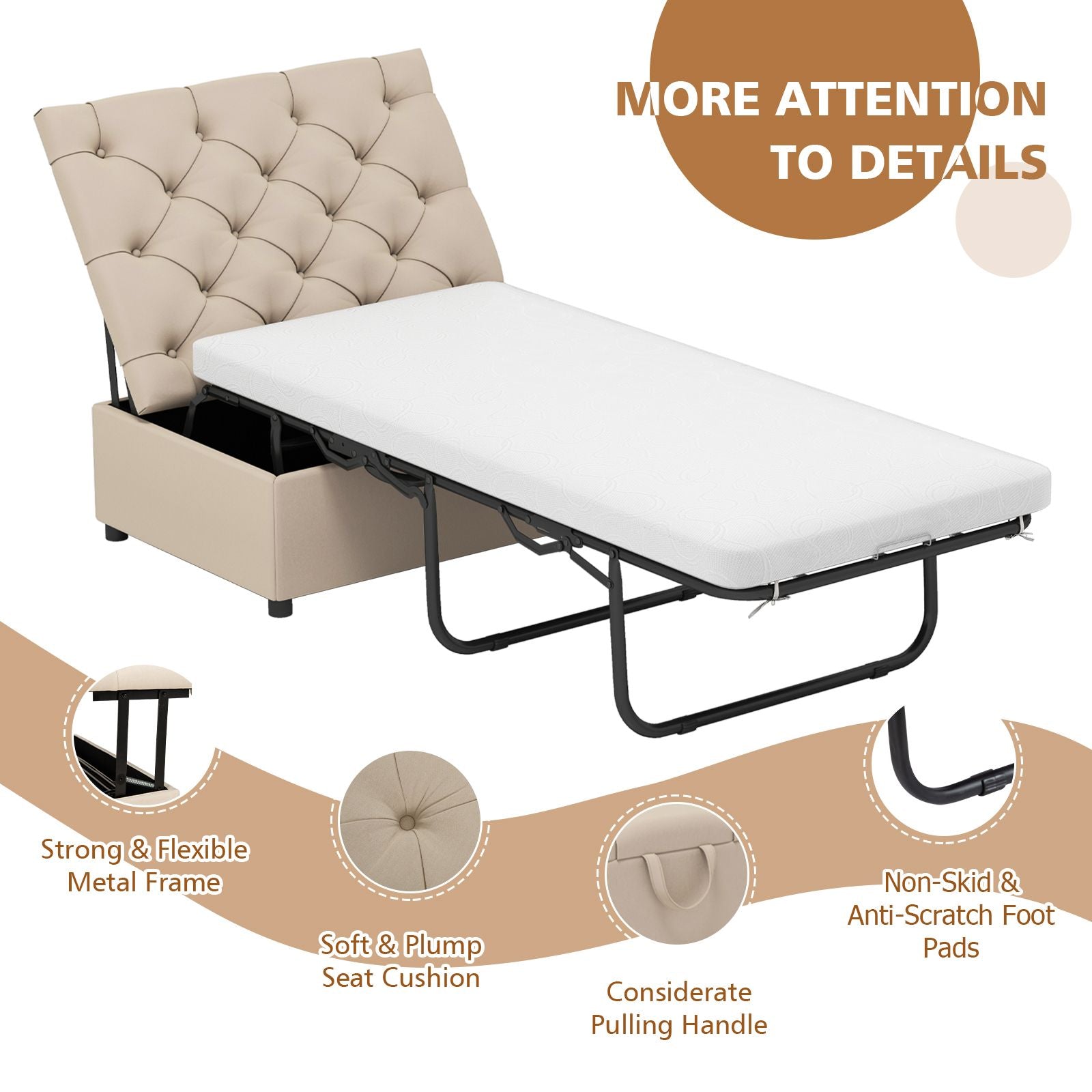 2-In-1 Convertible Sofa Bed with Mattress for Home and Office