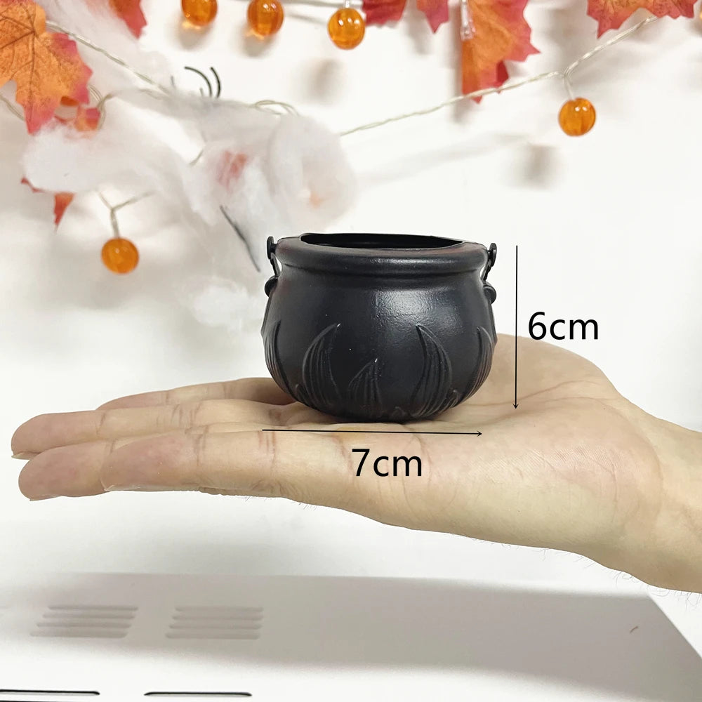 Halloween Candy Bowl Decorations Black Plastic Cauldron Bowls with Iron Rack, Halloween Party Decorations Candy Bucket