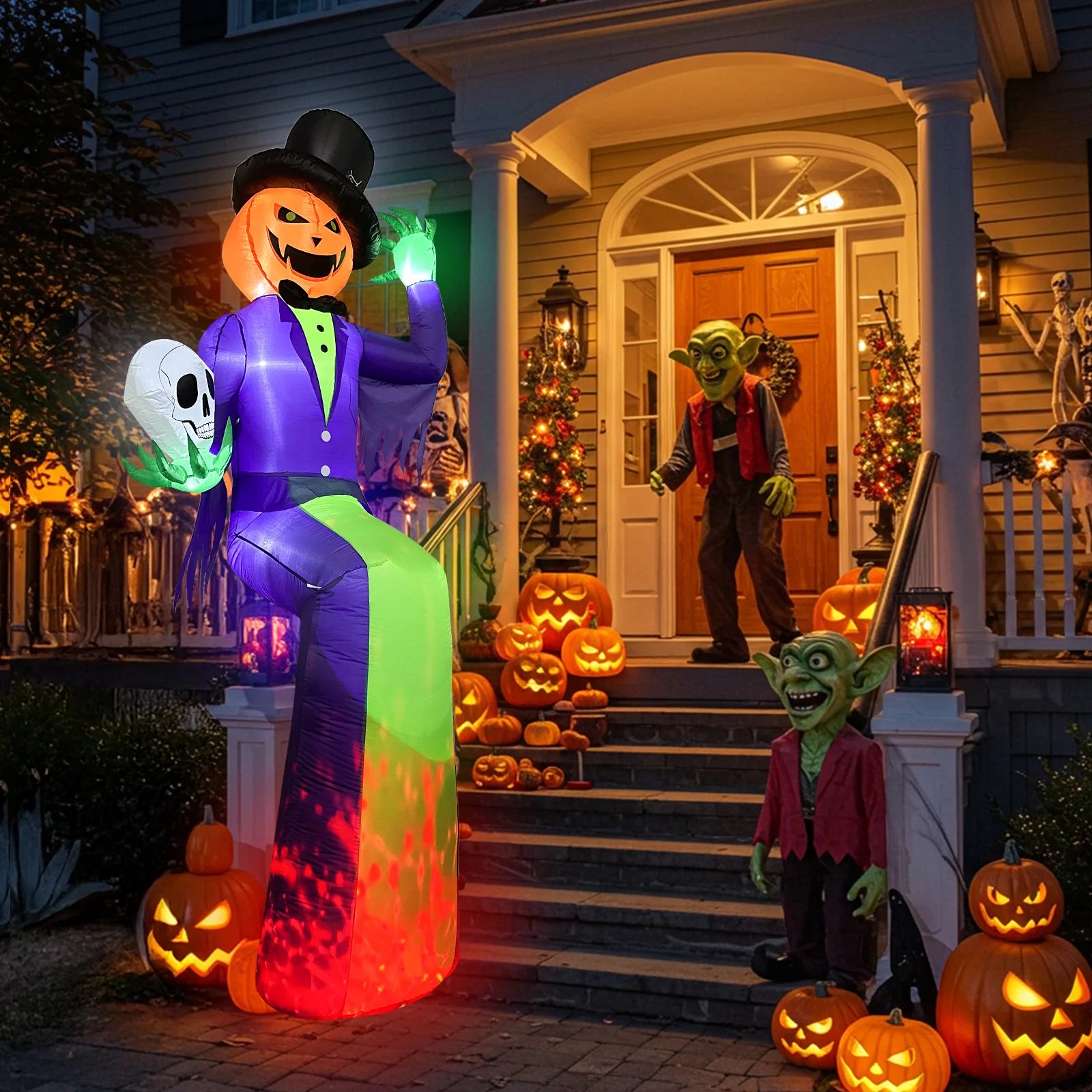 10FT Giant Halloween Inflatables, Scary Sitting Inflatable Pumpkin Decorations Outdoor for Roof Balcony Lawn Garden Yard Decor