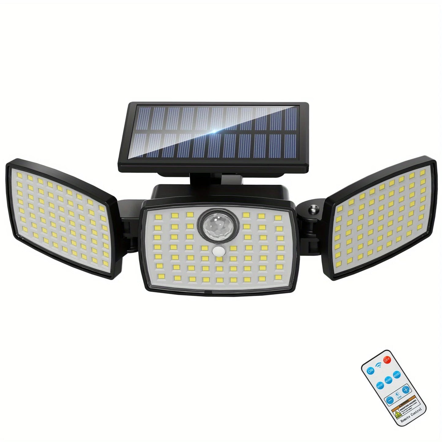 358 LED Solar Motion Sensor Security Lights 3 Heads Remote