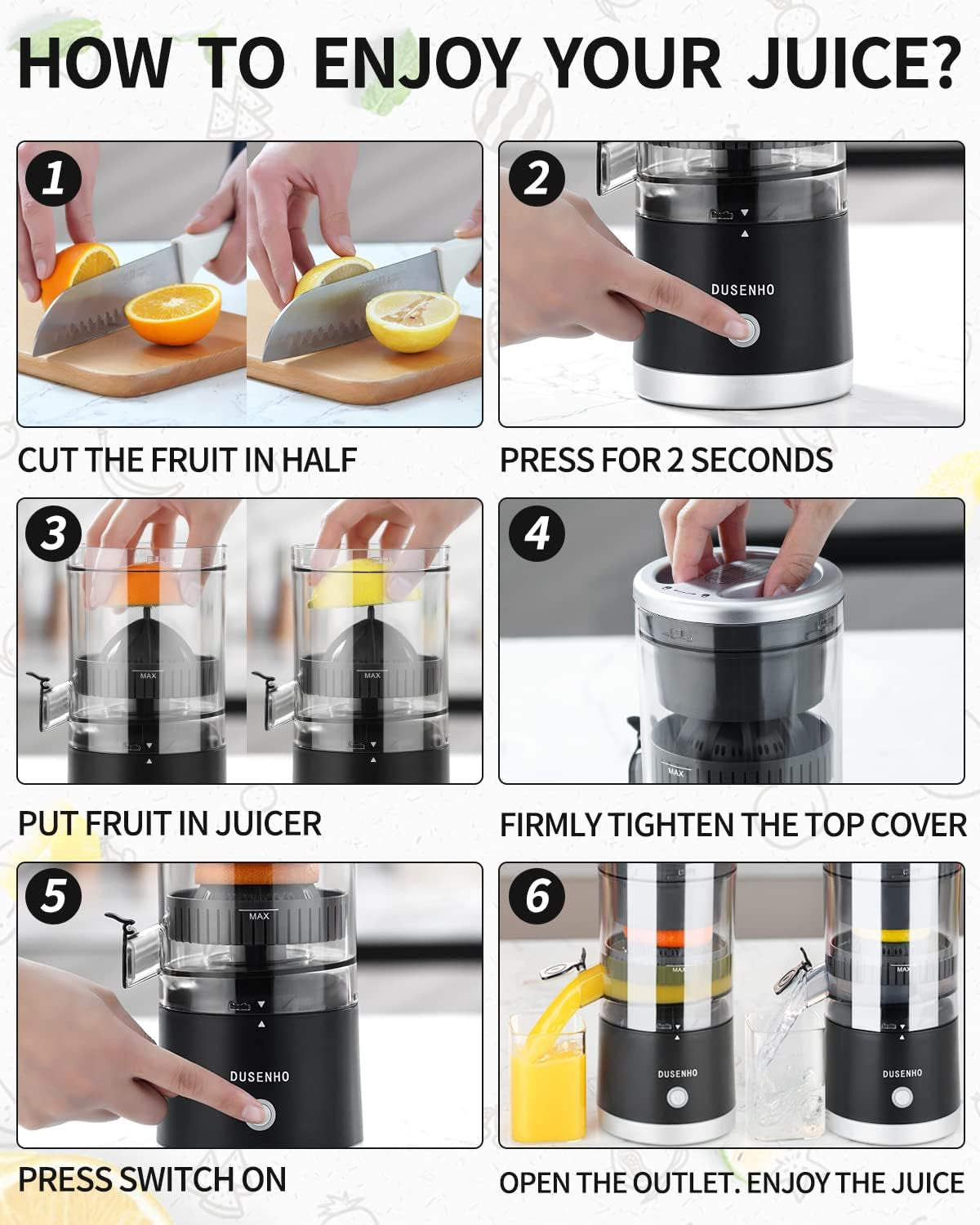 Electric Juicer Rechargeable - Citrus Juicer Machines with USB and Cleaning Brush Portable Juicer for Orange, Lemon, Grapefruit