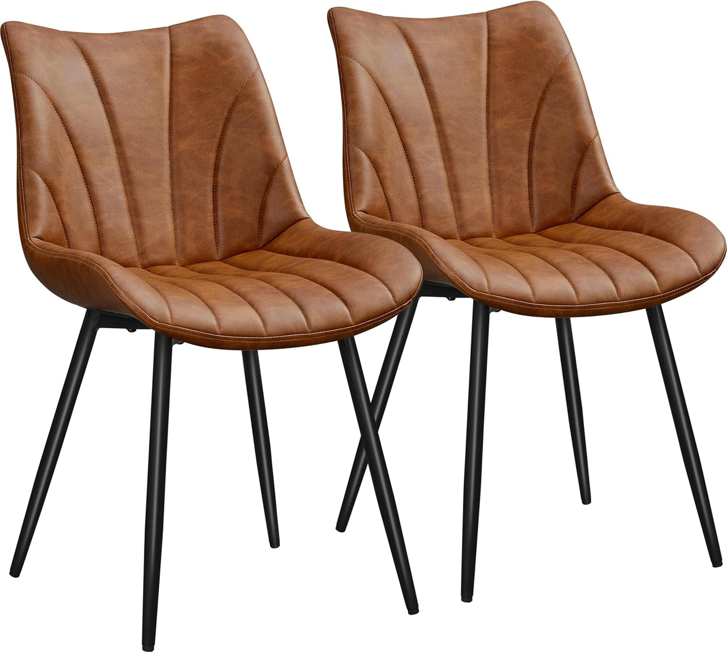 Set of 2 Modern Upholstered Dining Chairs with Metal Legs, Armless Side Chairs for Kitchen Dining Room Living Room, Kitchen Chairs with Backrest Brown | Comfortable Padded Seat | Modern Retro Design | PU Leather Upholstery | Metal Legs | for Kitchen Dining Room
