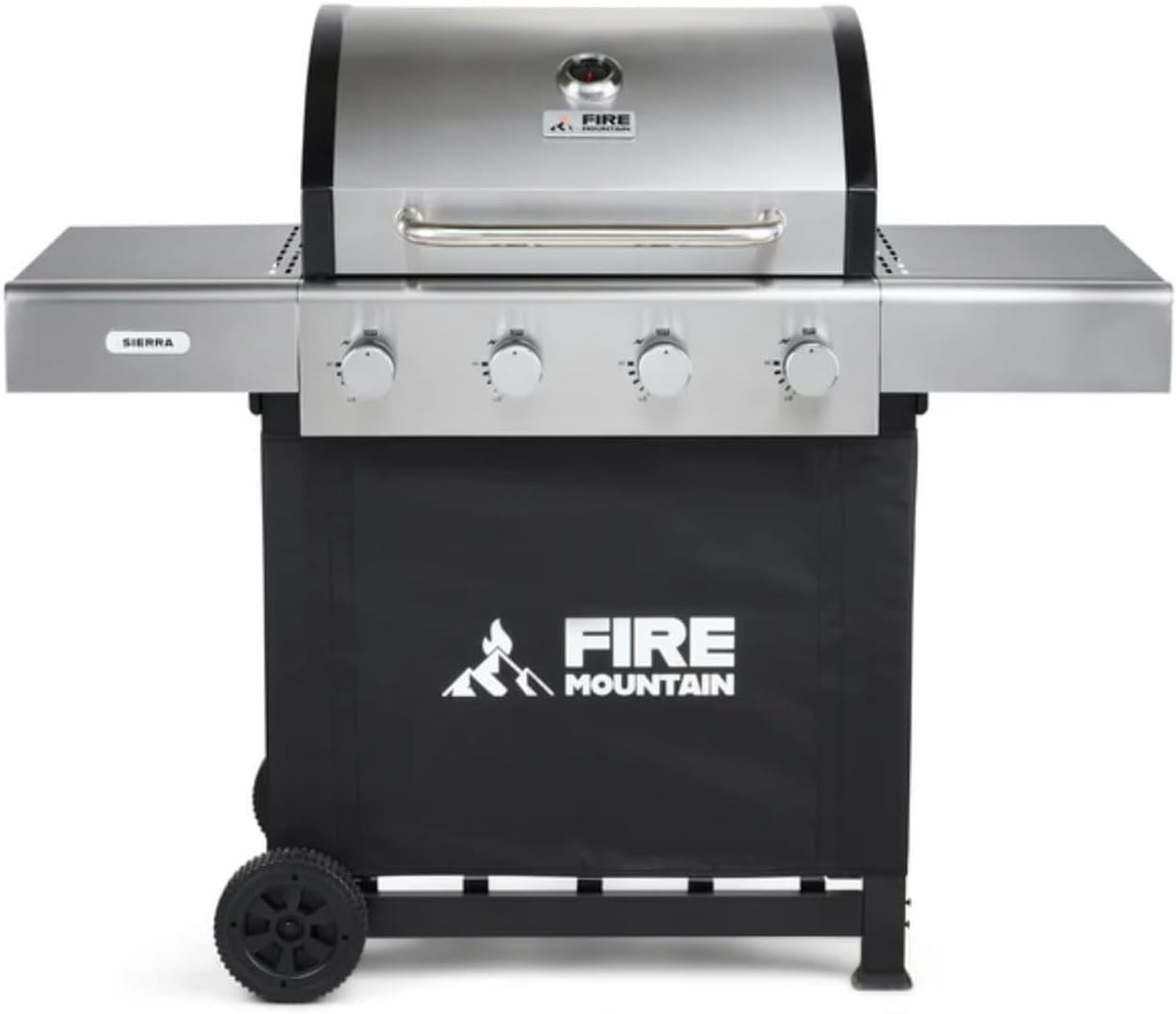 Sierra 4 Burner Gas BBQ Stainless Steel with Cast Iron Grill and Side Shelves Large Outdoor Barbecue for Garden Family Sized 60 X 42Cm Cooking Area