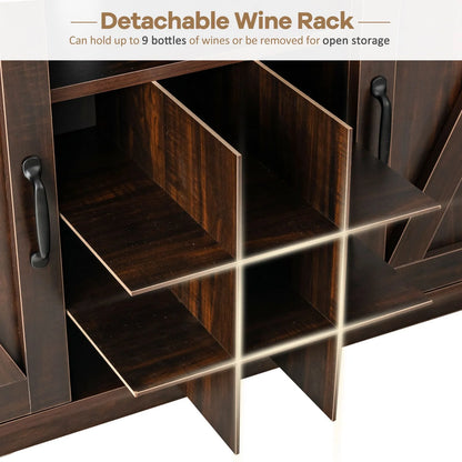 Buffet Storage Cabinet with Detachable 9-Bottle Wine Rack and 2 Door Cabinets