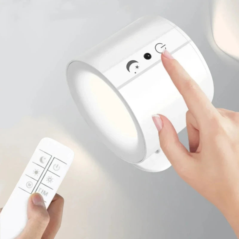 LED Wall Light Rechargeable Touch Double Head Wall Lamp 360° Rotation Wireless Remote Control LED Spotlight for Bedroom Lighting