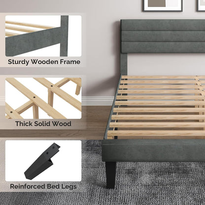 5Ft King Bed Frame, Noise-Free Upholstered Platform Bed with Adjustable Headboard & under Bed Storage - Sturdy Wooden Slat Support - No Box Spring Needed, Velvet, Dark Grey, 150 X 200 Cm