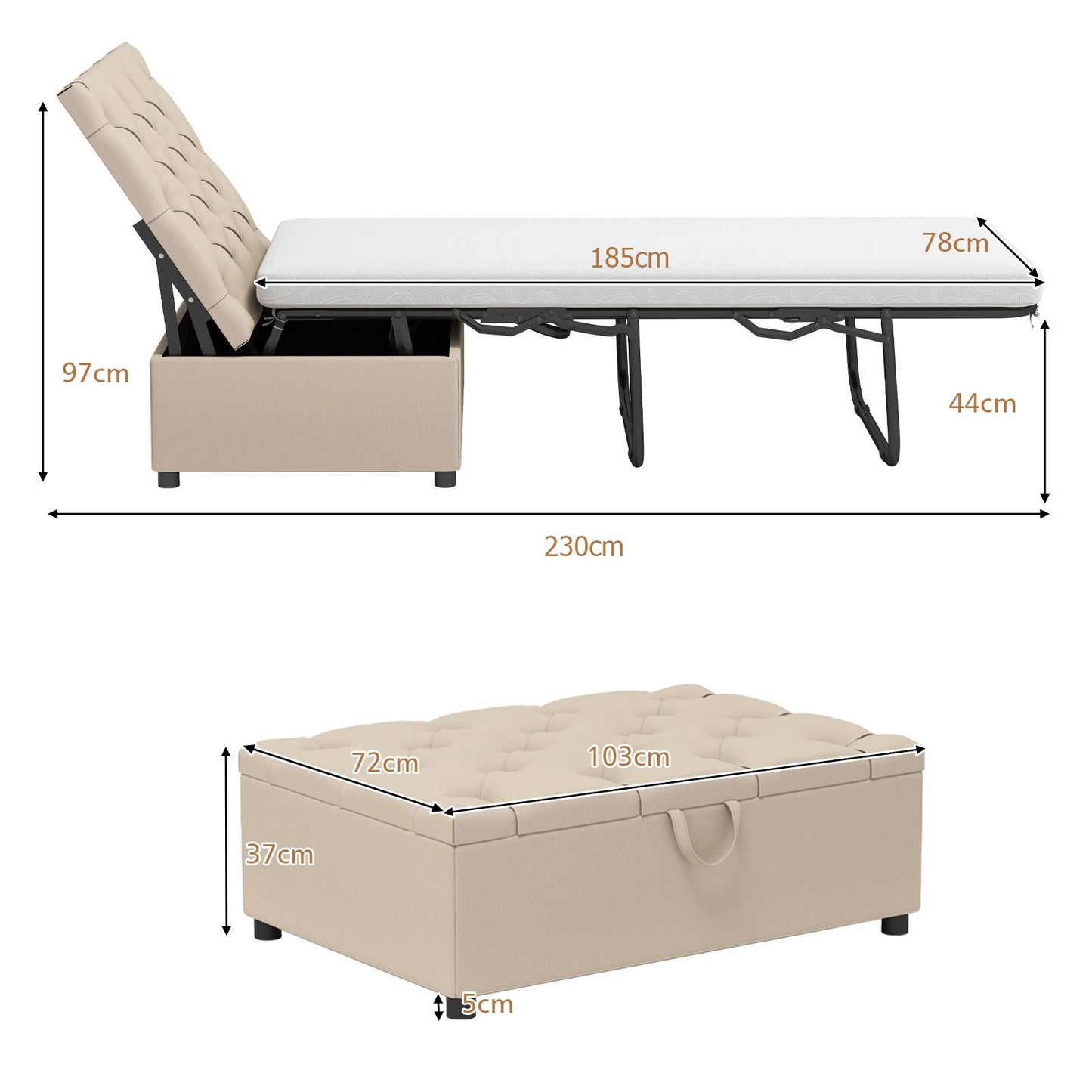 2-In-1 Convertible Sofa Bed with Mattress for Home and Office