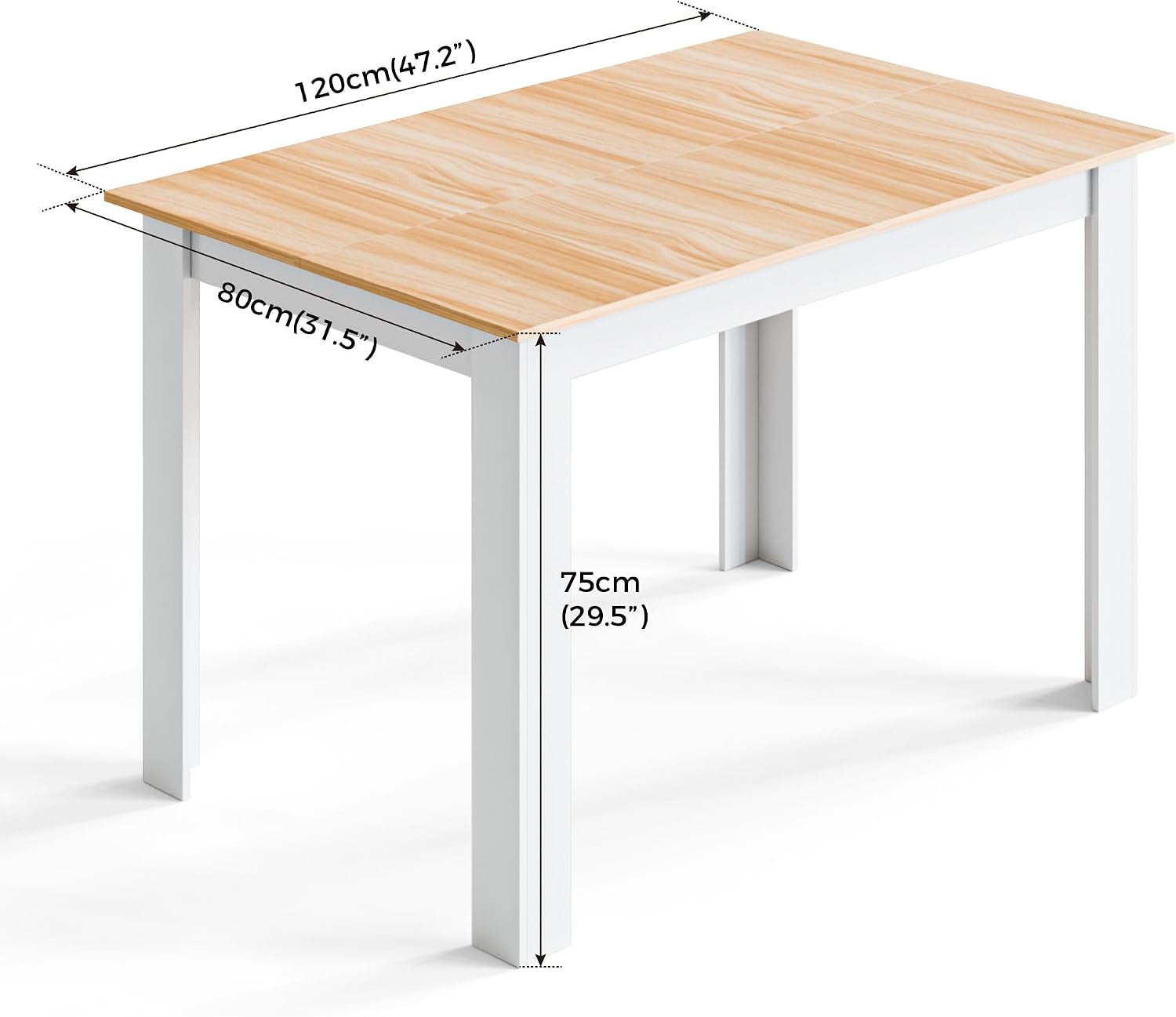 Dining Table and Chairs Set 4, 120X80X75Cm, for Kitchen Home Office | 4 Seater Table and Chairs Set Dining Room Sets High Back Faux Leather Chair, Oak Table and White Chairs