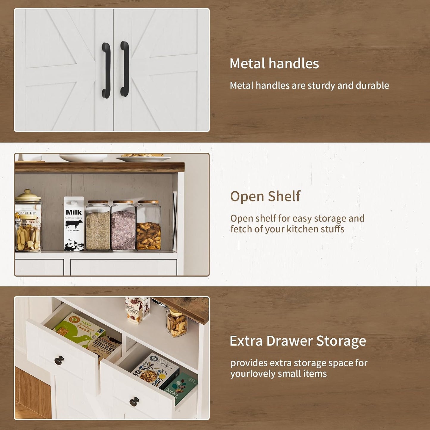 Sideboard Cabinet,Kitchen Storage Cabinet with 2 Drawers and Open Shelf,Modern High Capacity Unit Cupboard for Living Room,Kitchen,Home,White