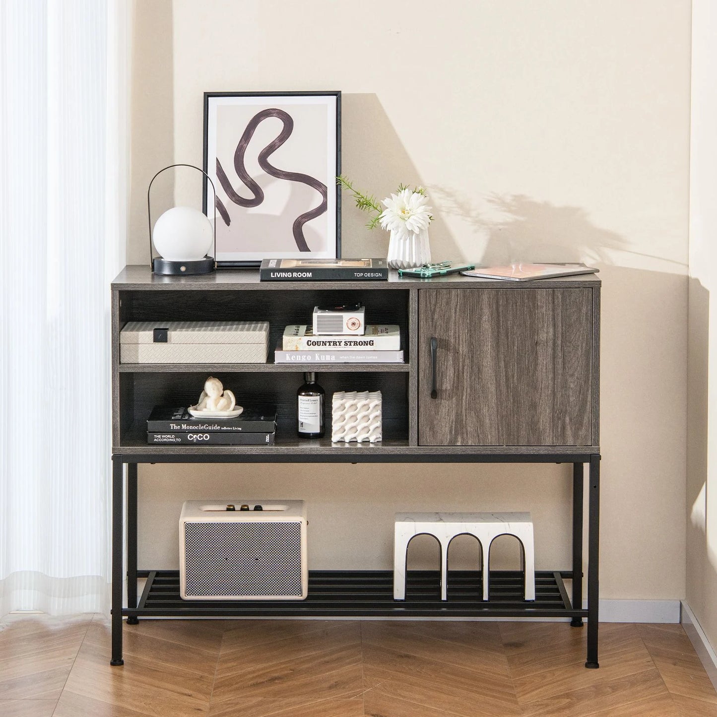 Sideboard Buffet Cabinet with Wine Racks and Storage Shelves