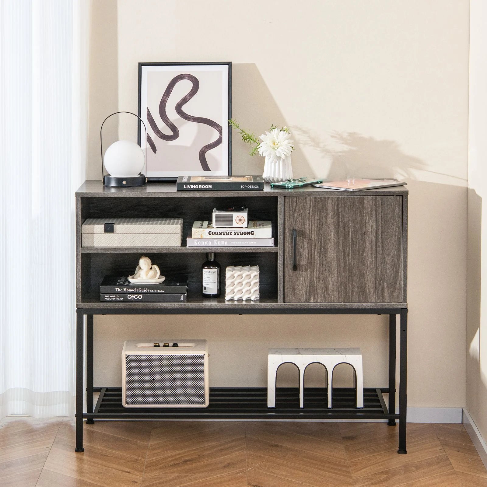 Sideboard Buffet Cabinet with Wine Racks and Storage Shelves