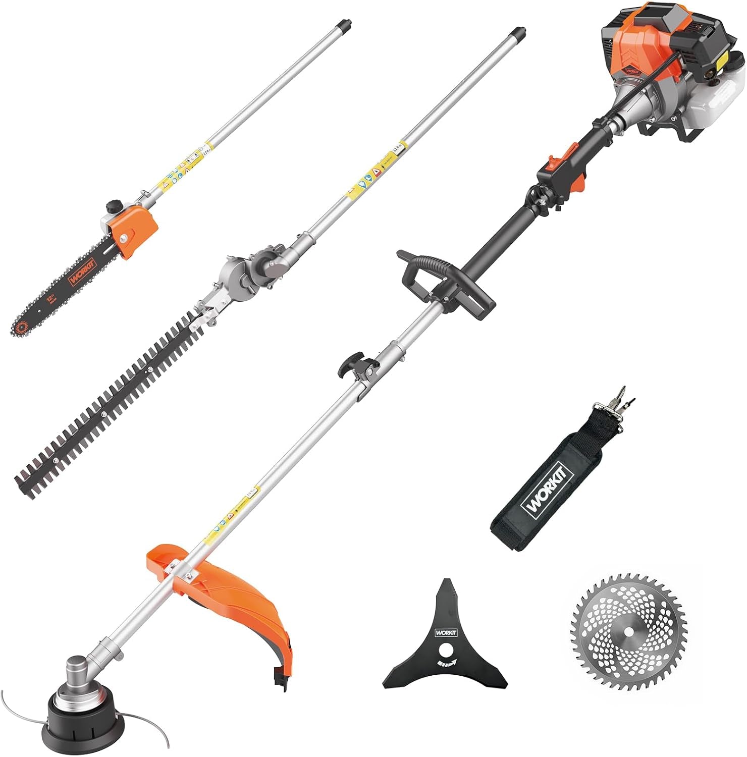 5-In-1 Petrol Garden Multi-Tool, 52Cc 2-Stroke Gas Grass Trimmer 18", Hedge Trimmer, Chainsaw & Extension Pole – Easy Start System, Quick Attachment Change, Adjustable Harness Included