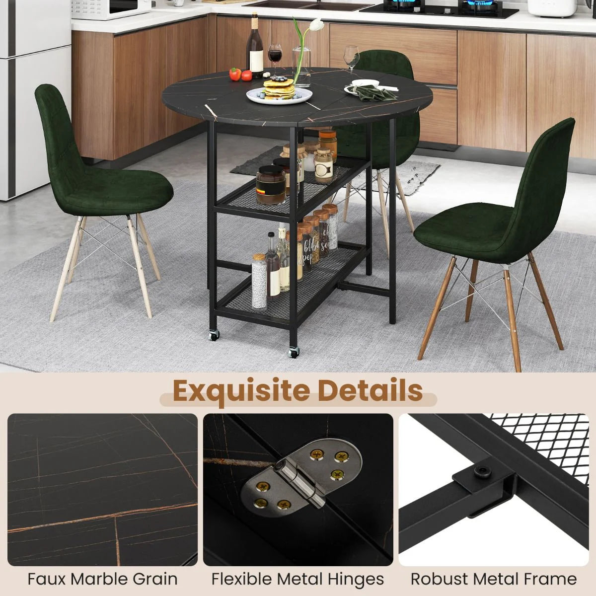 Round Kitchen Table Modern Dining Table with Drop Leaf Tabletop
