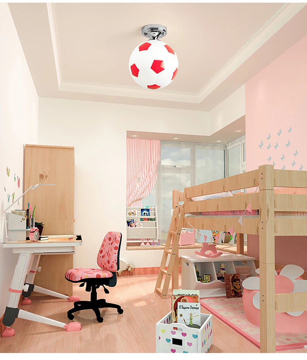 220V Soccer LED Ceiling Light Warm / Cool White Football Modern Ceiling Lamp for Kids Bedroom Lighting Fixture Birthday Gift