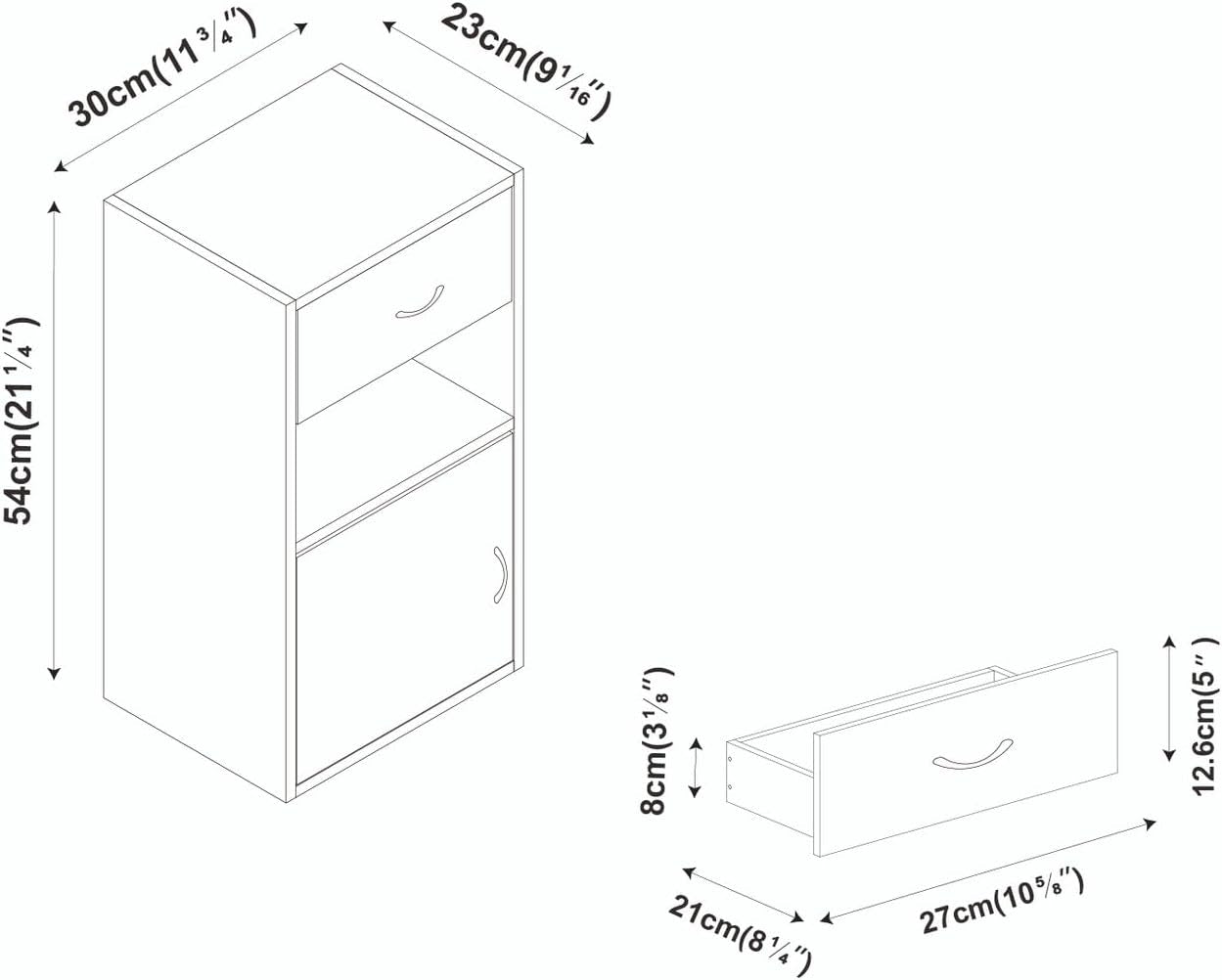 1 Door 1 Drawer Wooden Bedroom Bedside Cabinet Shelf Nightstand Side Table Unit (White)
