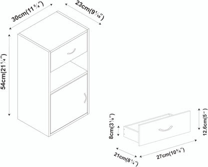 1 Door 1 Drawer Wooden Bedroom Bedside Cabinet Shelf Nightstand Side Table Unit (White)