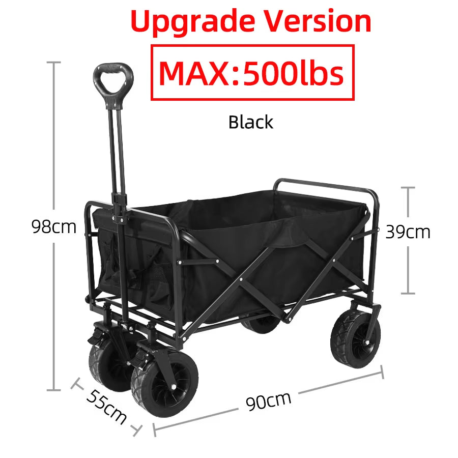 Large Weight Capacity Heavy Duty Wagon Cart Folding Wagon for Outdoor Garden Beach Wagon Camping Equipment with Cup Holders
