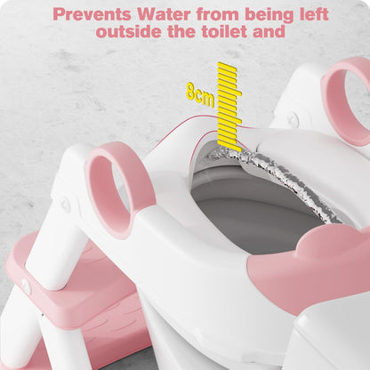 Bear Potty Training Seat, Upgrade 2 in 1 Toddler Toilet Seat,Splash Guard Anti-Slip Pad Step Stool,Pink