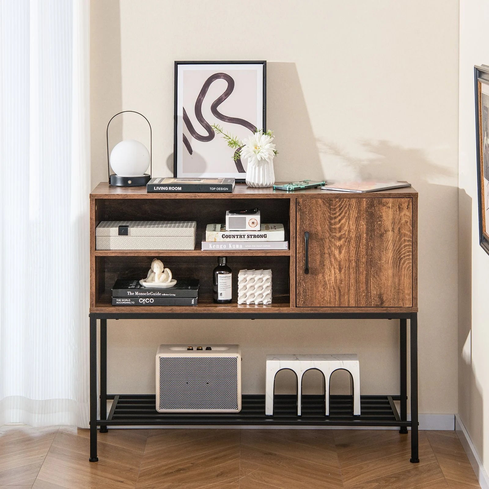 Sideboard Buffet Cabinet with Wine Racks and Storage Shelves