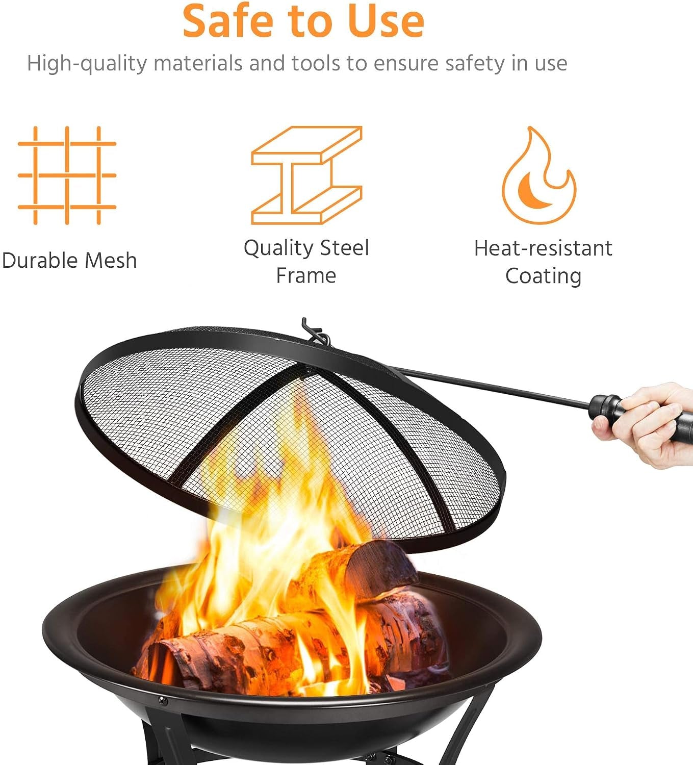 Outdoor Fire Pit for Garden, round Firepit Patio Heater for Camping Bonfire, Portable Fire Pit Steel Metal Bowl Wood Burning Firepits for Garden/Backyard