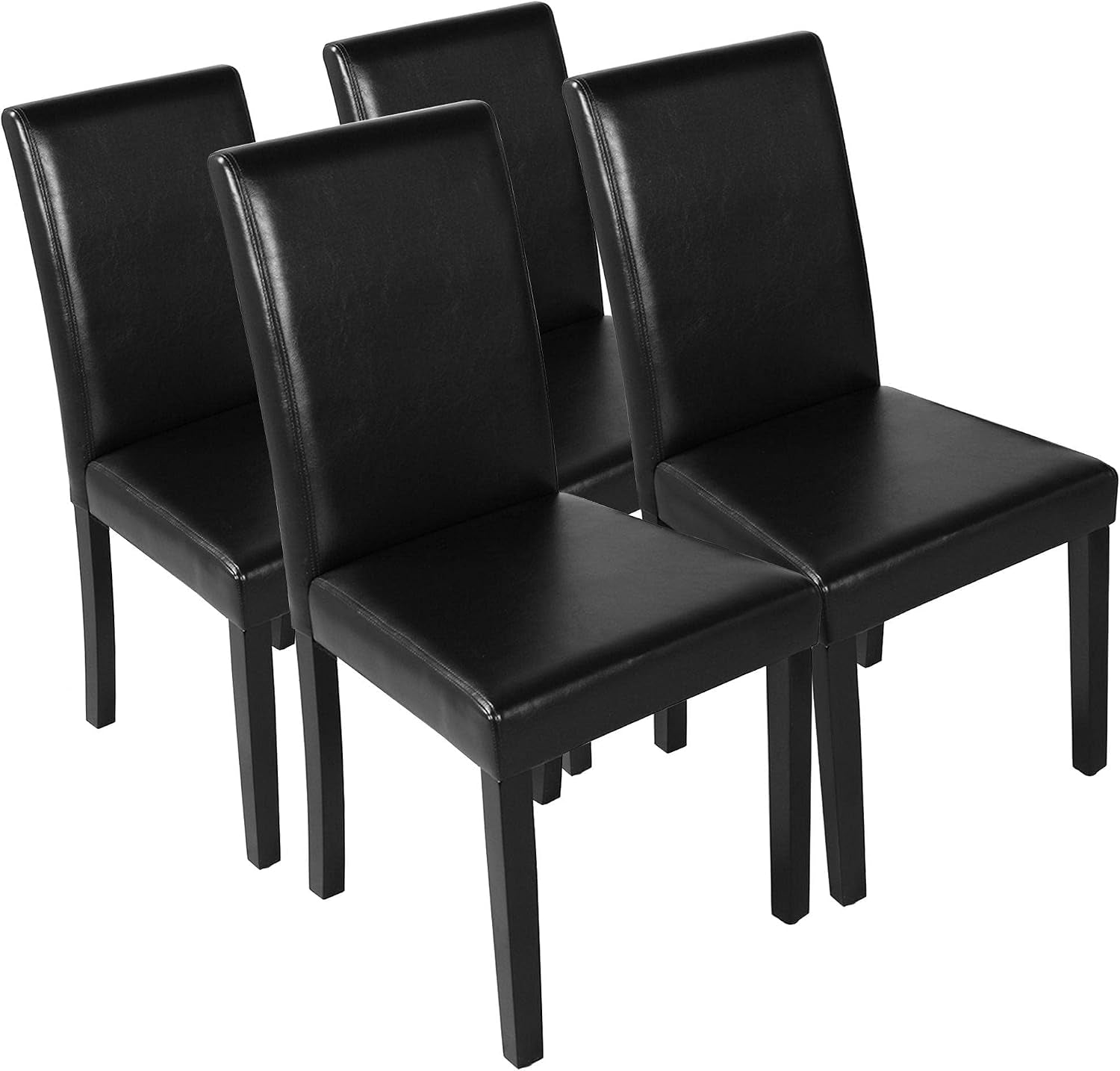 Faux Leather Dining Room Chair Set of 4 with High Back, Black | Upholstered Kitchen Chairs, 10.5Cm Thick Seat Cushion Armless Side Chairs with Solid Wood Legs for Dining Room, Living Room