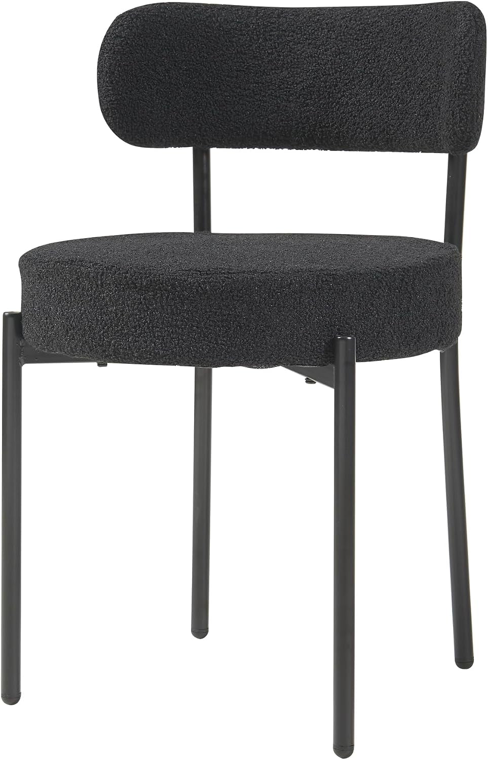 Modern Dining Room Chairs, Mid-Century round Upholstered Boucle Kitchen Dining Chairs with Black Metal Legs (4, Black)