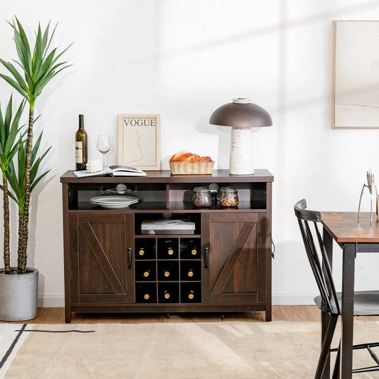 Buffet Storage Cabinet with Detachable 9-Bottle Wine Rack and 2 Door Cabinets