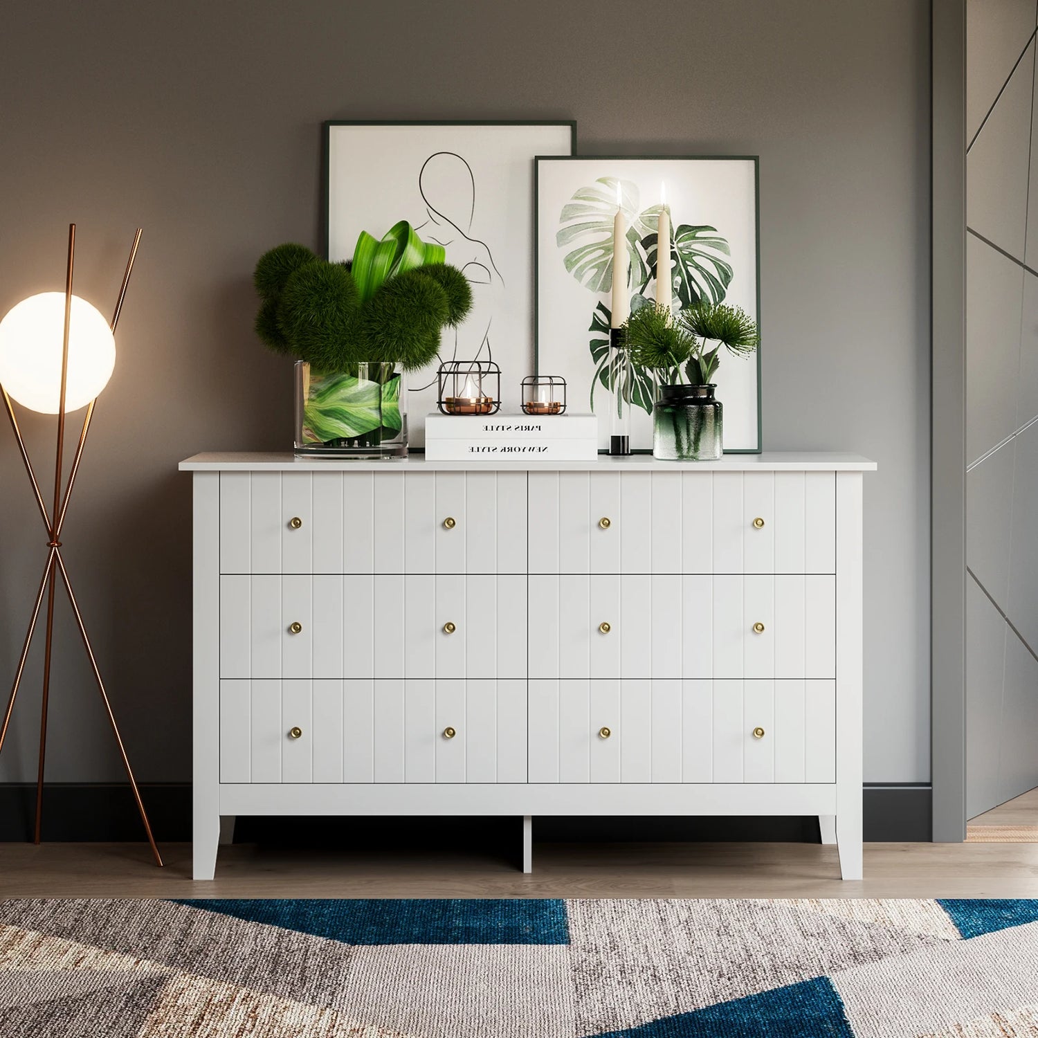 Chest of Drawers Bedroom, Tall Chest of Drawers with 6 Drawers, Bedroom Furniture Dresser Storage Cupboard Cabinet Bedroom Dresser, for Dining Room Living Room Hallway 133X45X79.5 Cm Wooden