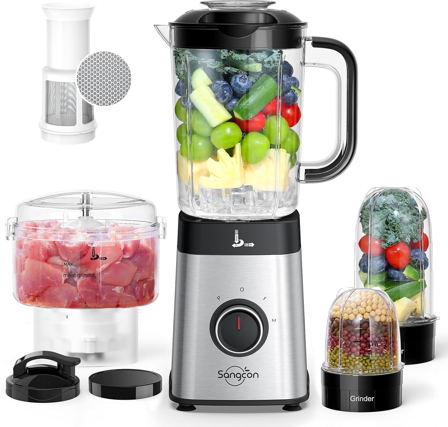 Blenders for Kitchen and Food Processor Combo, 5 in 1 Jug Blender for Shakes and Smoothies,3 Speed Control with Pulse 500W for Ice, Fruit, Meat,Vegetable