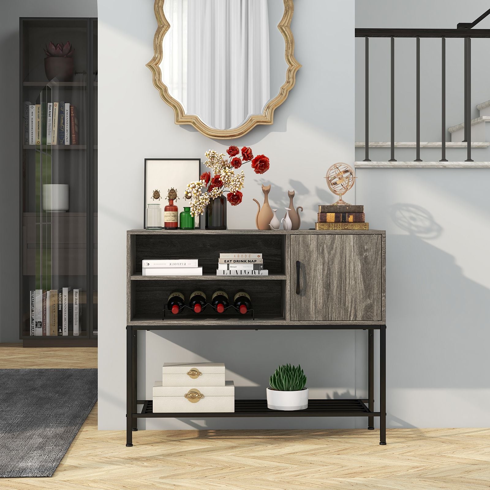 Sideboard Buffet Cabinet with Wine Racks and Storage Shelves