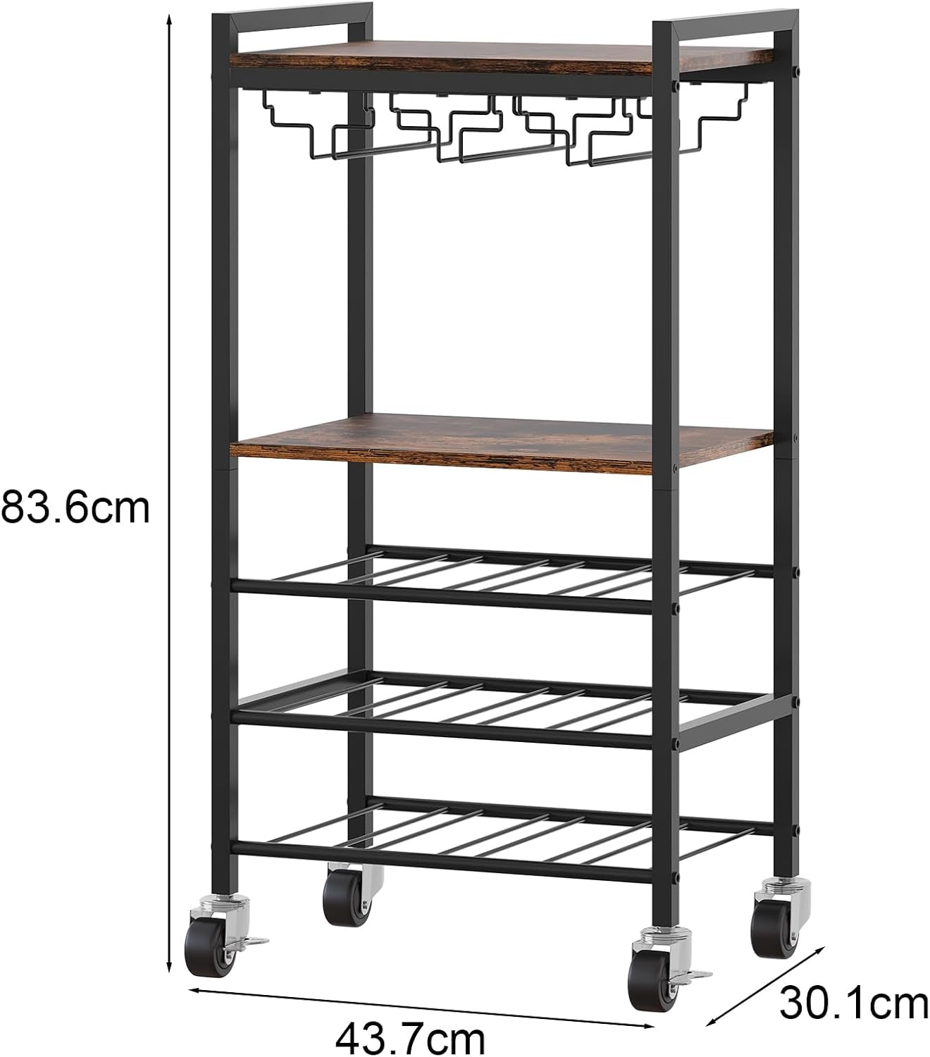 Metal Wooden 12 Bottles Wine Racks Free Standing Floor,Wine Trolley on Wheels,Rolling Bar Cart with Glass Holder,Drinks Storage Trolley for Home & Kitchen,Brown