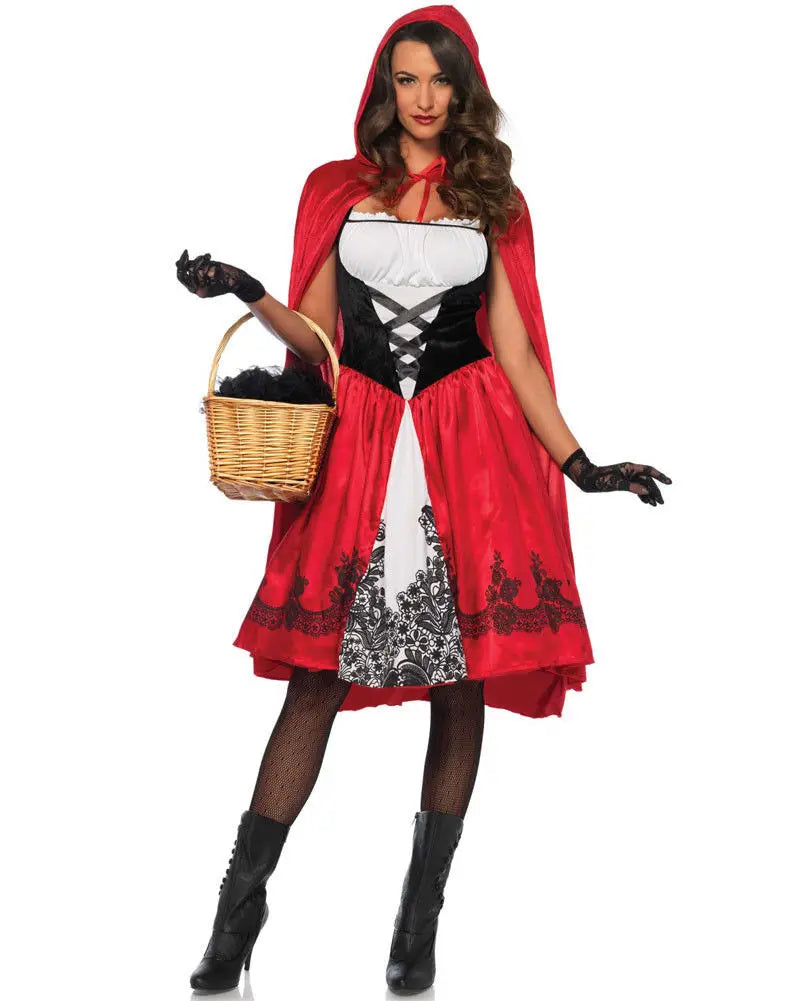 S-6XL Halloween Costume for Women Little Red Riding Hood Dress up Adult Fantasy Game Outfit with Cloak Cosplay Fancy Party Dress