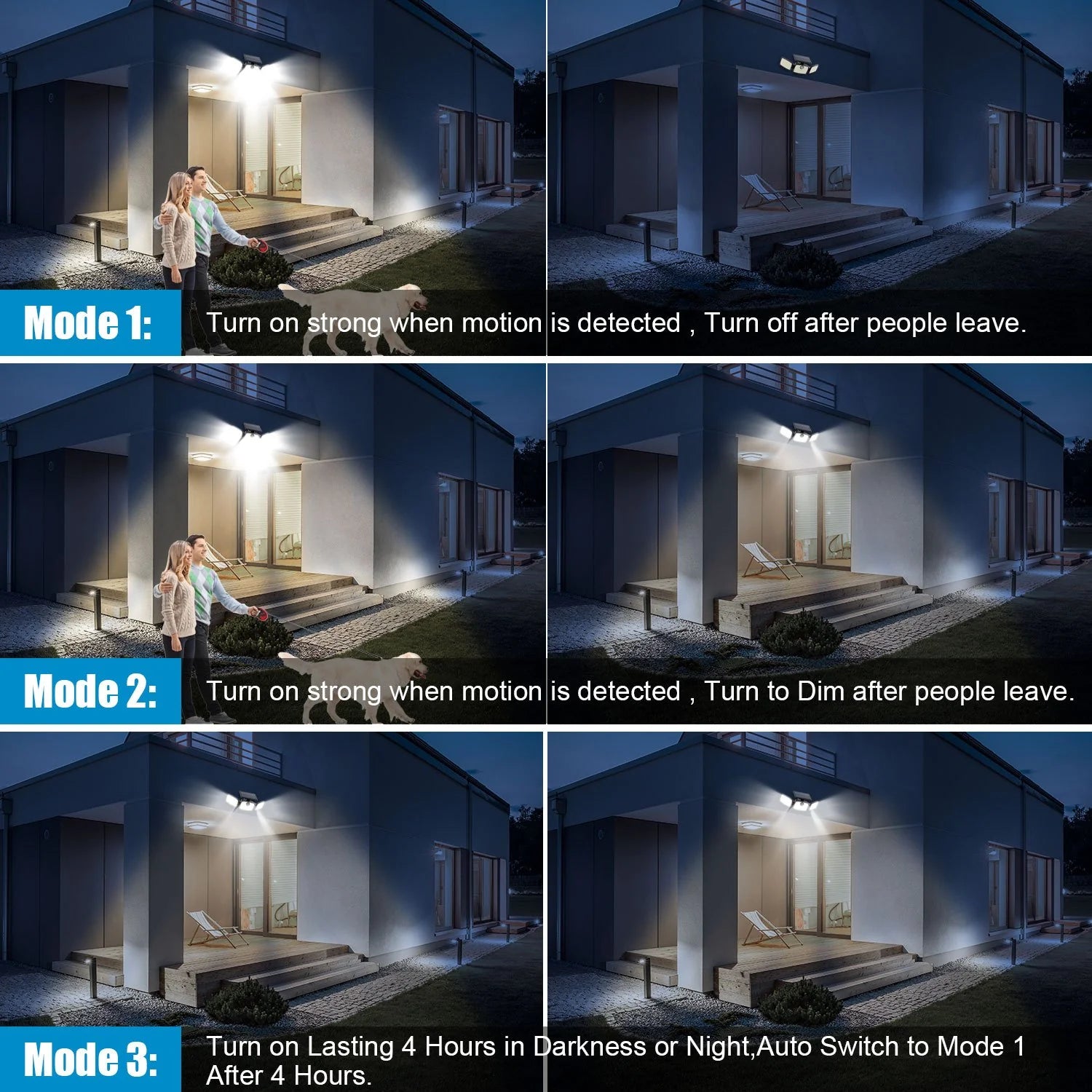 358 LED Solar Motion Sensor Security Lights 3 Heads Remote