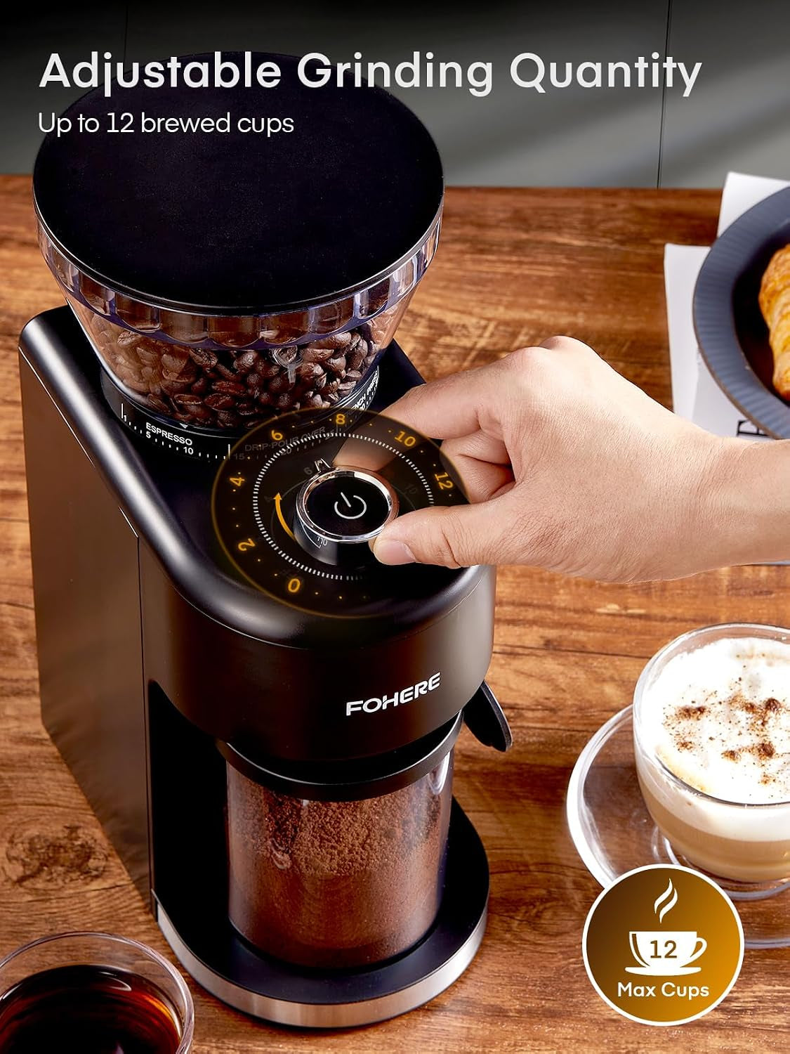 Conical Burr Coffee Grinder Electric, Coffee Bean Grinder with 35 Precise Grind Setting, Adjustable Burr Grinders, Anti-Static Burr Coffee Grinder for Espresso, Drip Coffee, French Press, Black