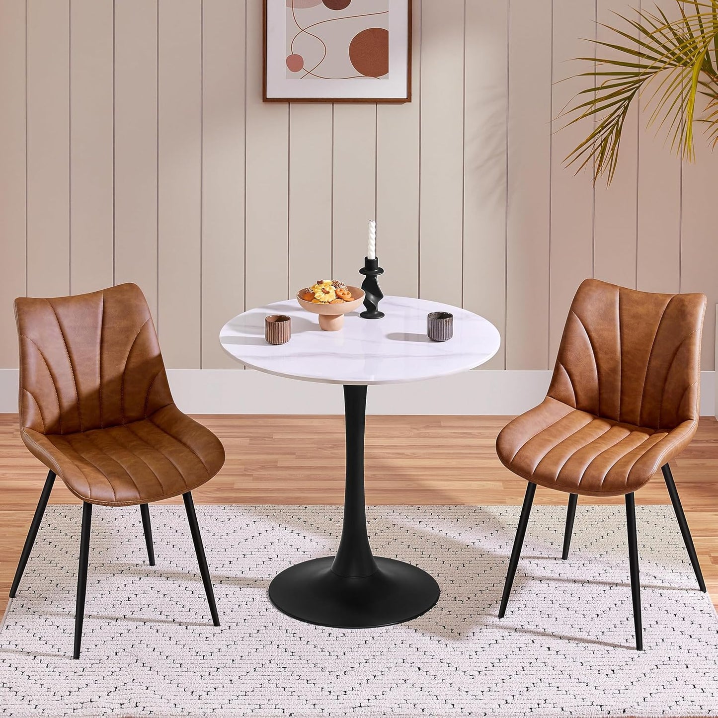 Set of 2 Modern Upholstered Dining Chairs with Metal Legs, Armless Side Chairs for Kitchen Dining Room Living Room, Kitchen Chairs with Backrest Brown | Comfortable Padded Seat | Modern Retro Design | PU Leather Upholstery | Metal Legs | for Kitchen Dining Room