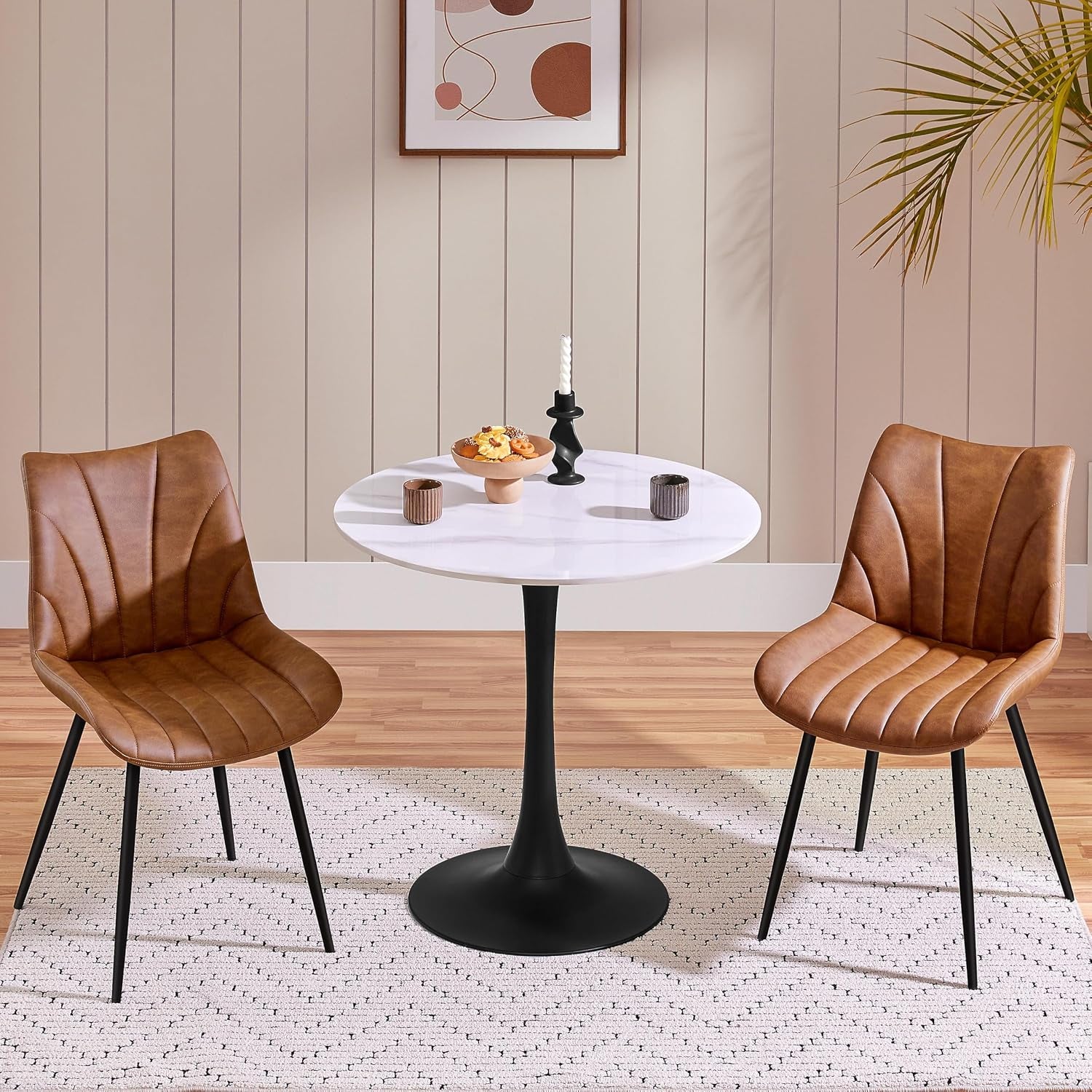 Set of 2 Modern Upholstered Dining Chairs with Metal Legs, Armless Side Chairs for Kitchen Dining Room Living Room, Kitchen Chairs with Backrest Brown | Comfortable Padded Seat | Modern Retro Design | PU Leather Upholstery | Metal Legs | for Kitchen Dining Room
