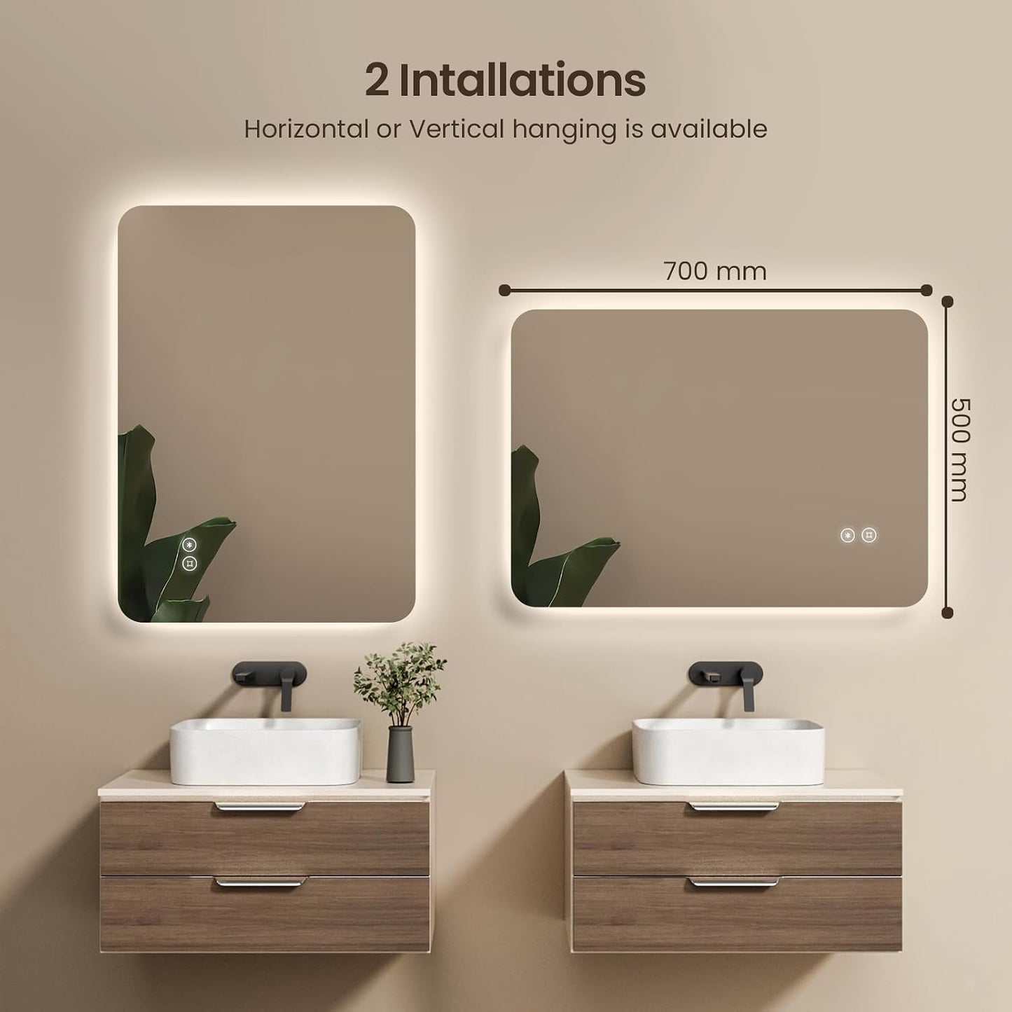 500 X 700 Mm Backlit Illuminated Bluetooth Bathroom Mirrors with Shaver Socket, Wall Mounted Multifunction Bathroom Vanity Mirror with LED Lights and Demister Pad, Energy-Saving LED Smart Mirrors | Bluetooth Speaker with Touch-Controlled LED Lighting, Integrated Demister and Memory Function.