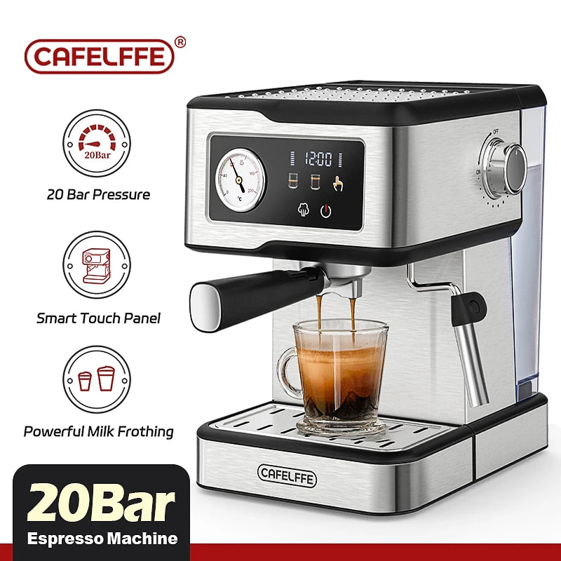 Espresso Coffee Machines Stainless Steel with Milk Frother Steam Wand Semi-Automatic Cappuccino Maker 20Bar Cafetera
