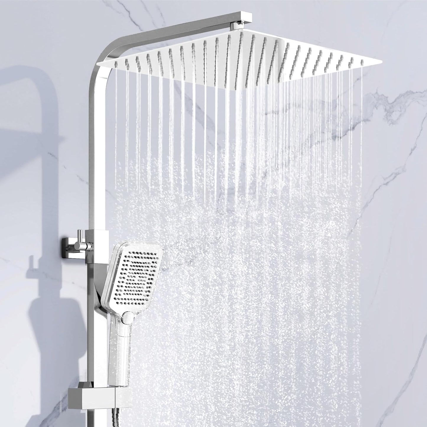 Simple Bathroom Thermostatic Shower Mixer Set with 12" Square Rainfall Shower Head(304 Stainless Steel), 3 Modes Handheld Shower, Anti-Leak Hose, Anti-Scald, Easy Install(Chrome)