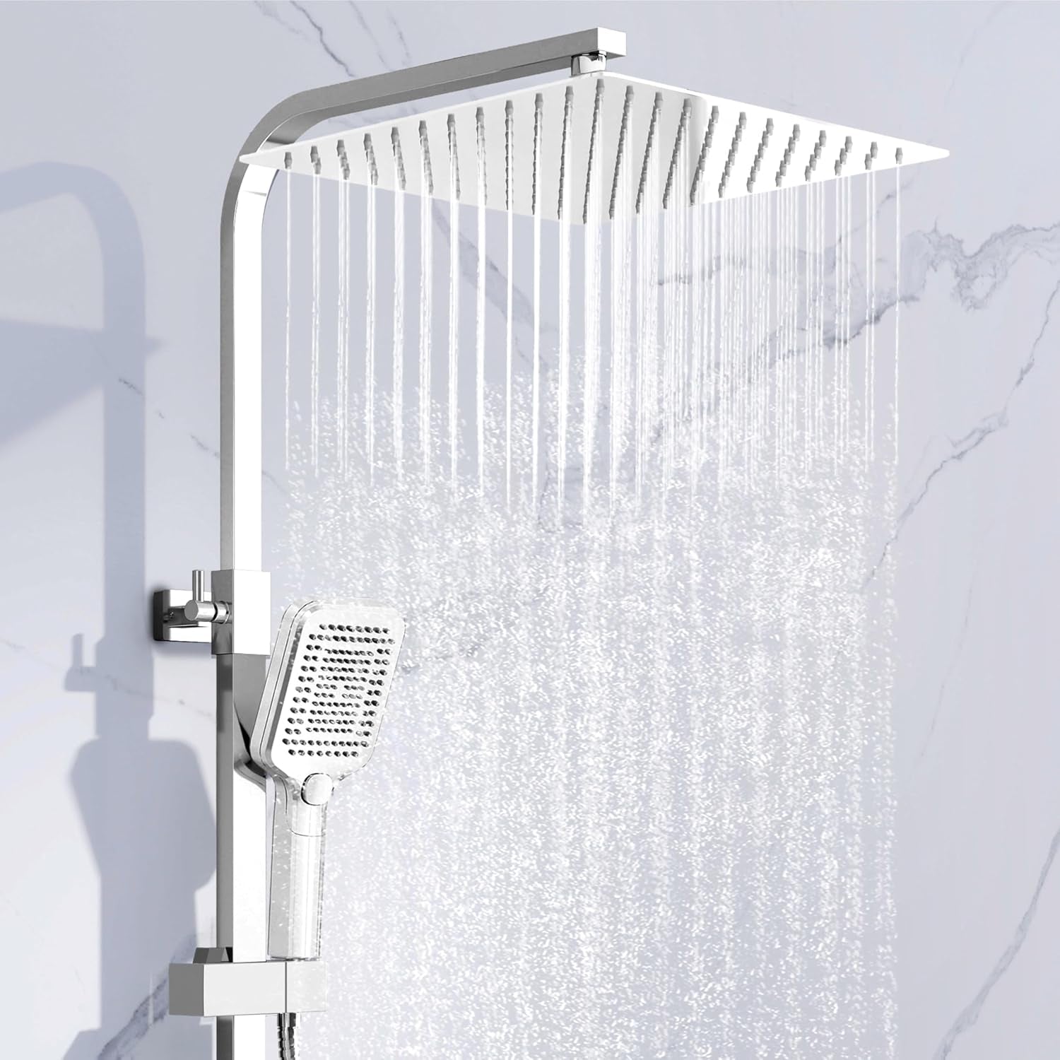 Simple Bathroom Thermostatic Shower Mixer Set with 12" Square Rainfall Shower Head(304 Stainless Steel), 3 Modes Handheld Shower, Anti-Leak Hose, Anti-Scald, Easy Install(Chrome)