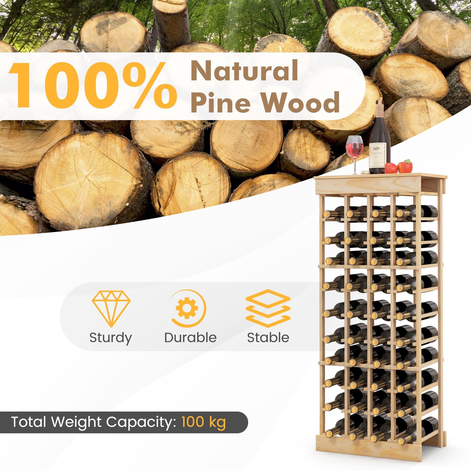 40-Bottle Freestanding Wine Rack Storage Shelf with Tabletop