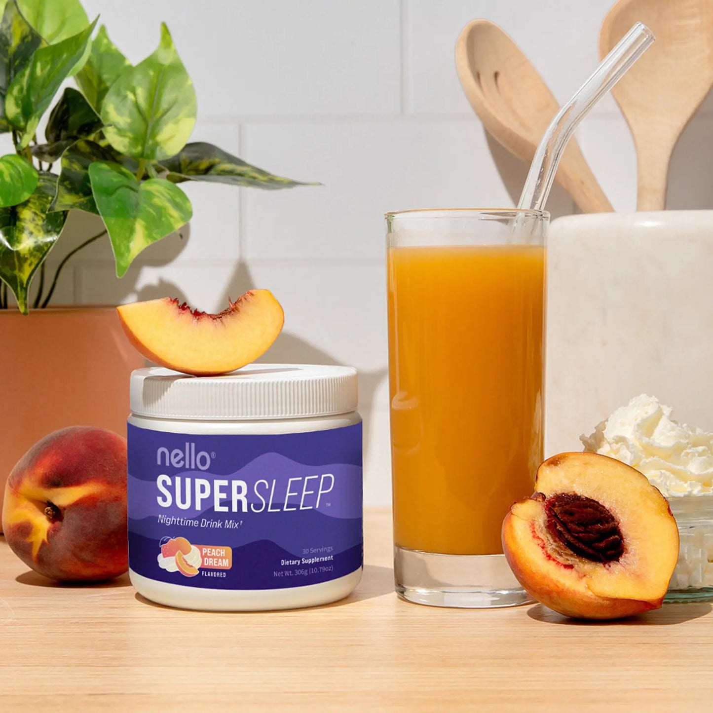 Nello Supersleep Nighttime Sleep Support Drink Mix, 30 Serving Tub, KSM-66 Ashwagandha, Maizinol, L-Glycine, Magnesium Glycinate, Melatonin-Free