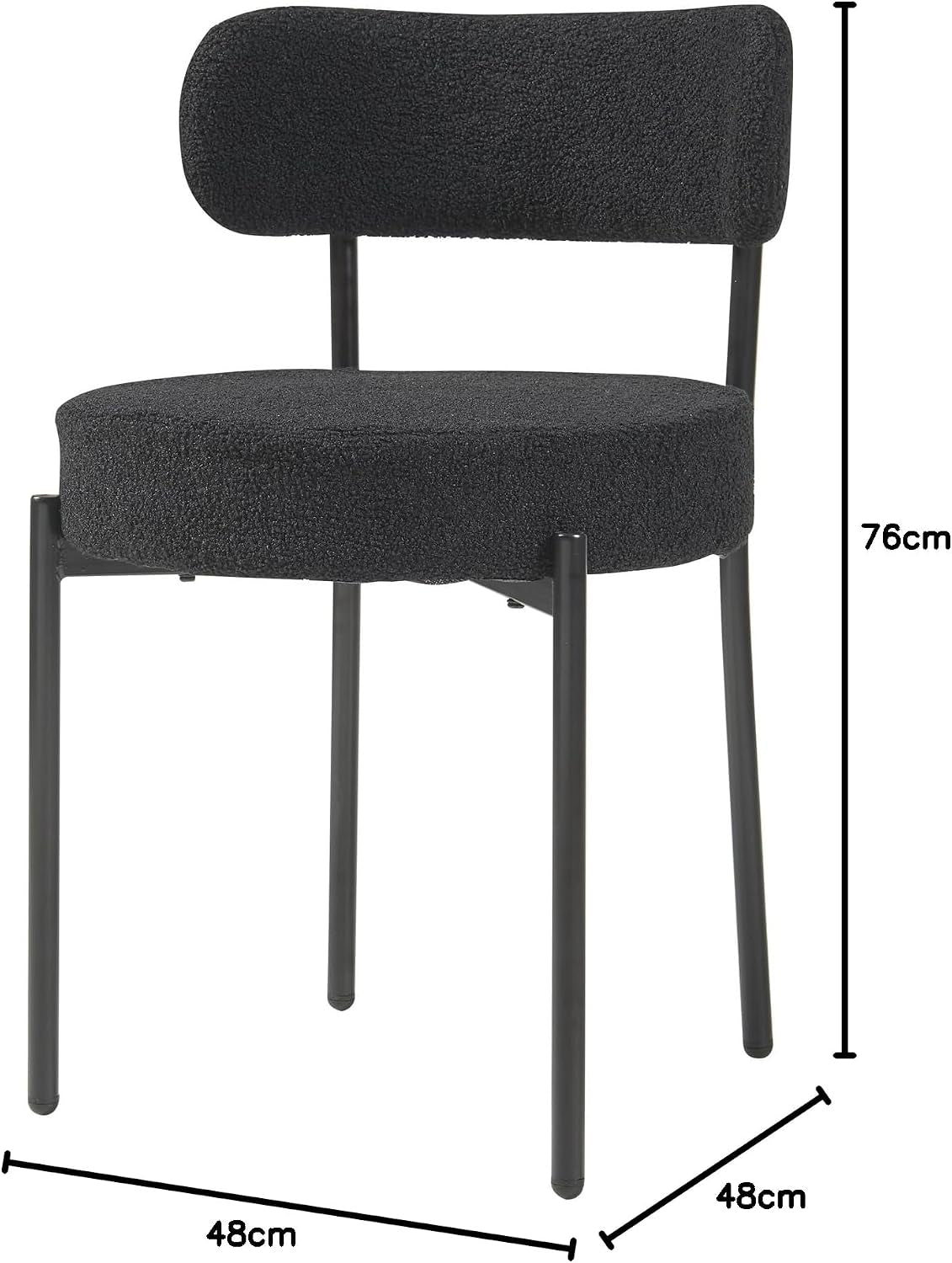 Modern Dining Room Chairs, Mid-Century round Upholstered Boucle Kitchen Dining Chairs with Black Metal Legs (4, Black)