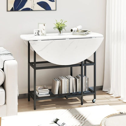 Round Kitchen Table Modern Dining Table with Drop Leaf Tabletop